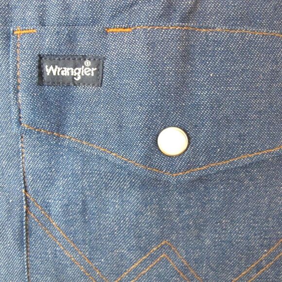 Wrangler Men's Cowboy Cut Firm Finish Western Pearl Snap Shirt Blue 18.5x38 Tall - Picture 3 of 6